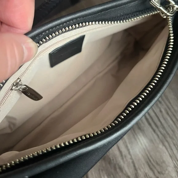 Cole Haan Black Leather Trim Wristlet Clutch Silver Lift Lock Nylon Mini Bag 9” - Picture 10 of 12